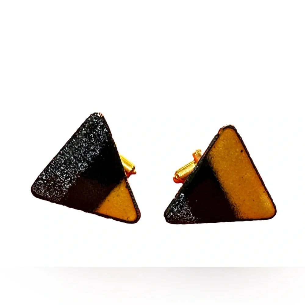 Vintage MCM Copper & Enamel Triangle Cuff Links Measure 1” Each Side